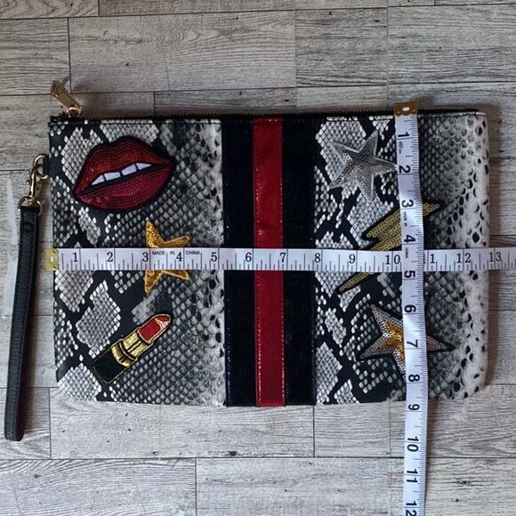 ALDO, Faux Snake Skin, Sequin Embellished, Oversized Clutch Purse - Picture 10 of 15
